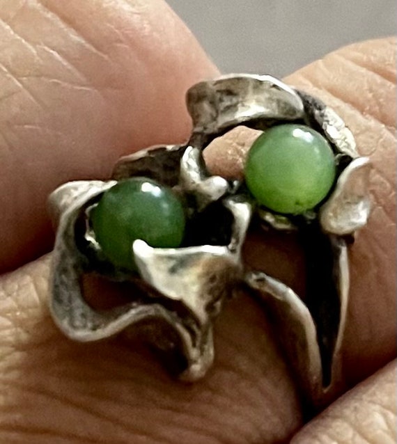 Vintage Sterling Brutalist Jade Ring