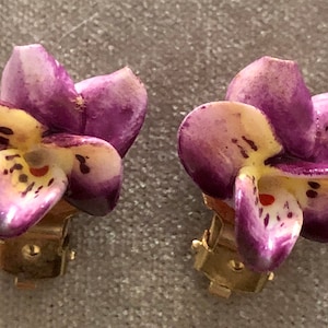 Vintage Dainty Made in England Bone China Orchid Flower Clip-on Earrings
