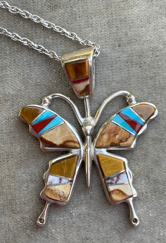 The Best Southwestern Sterling Silver Turquoise Inlay Butterfly Necklace The Best Southwestern Sterling Silver Turquoise Inlay Butterfly Necklace