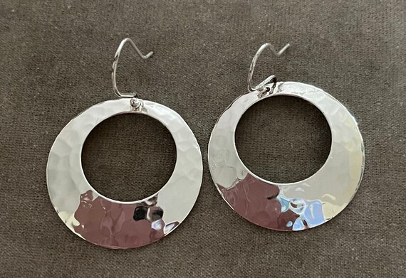 Sterling Hammered Circular Dangling Earrings - image 2
