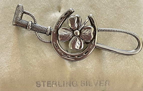 Sterling Riding Crop Horseshoe and Shamrock Lucky… - image 1