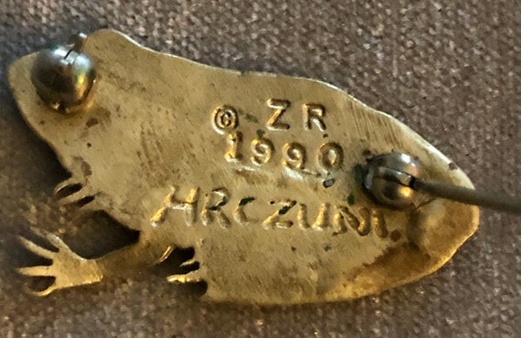 Vintage Zuni Harlan Coonsis Enamel Brass Frog Bro… - image 4
