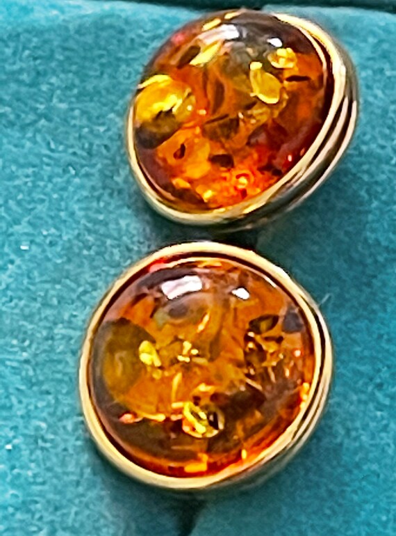 Gold Over Sterling Button Size Amber Pierced Earri