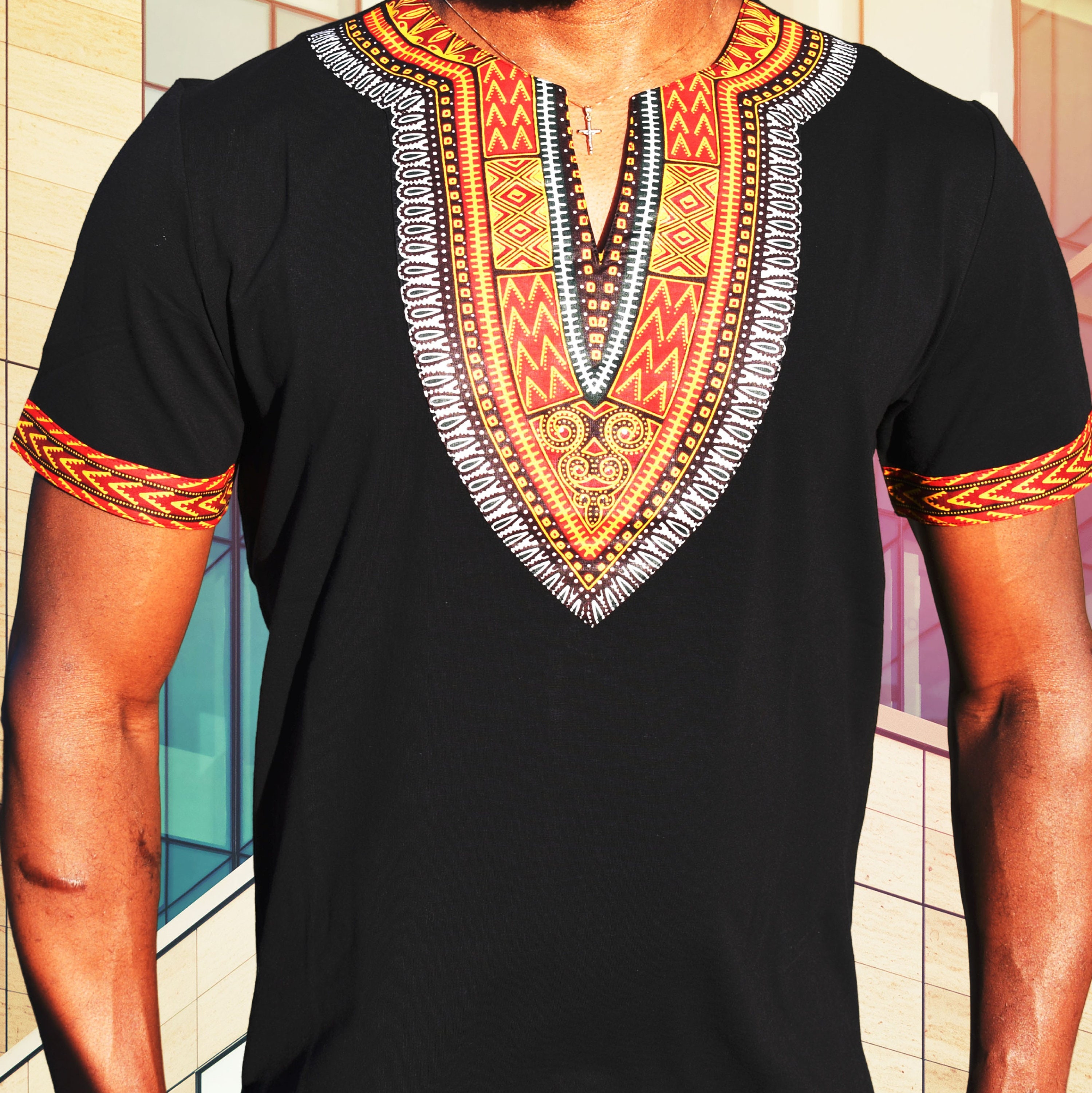 Men's Short-sleeve African Print Dashiki T-shirt (black) - Etsy
