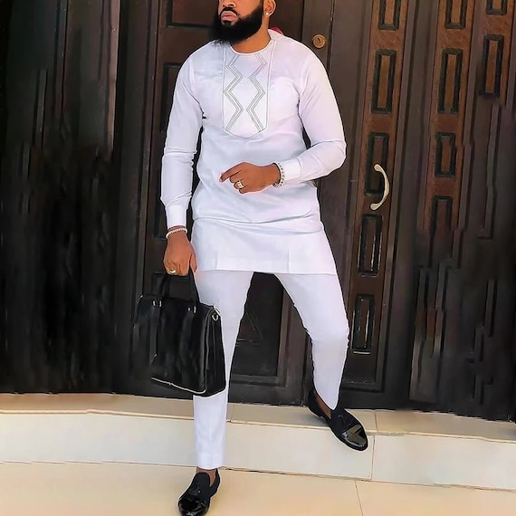 African men embroidery piece senator suit/African clothing/African men's  wear/dashiki