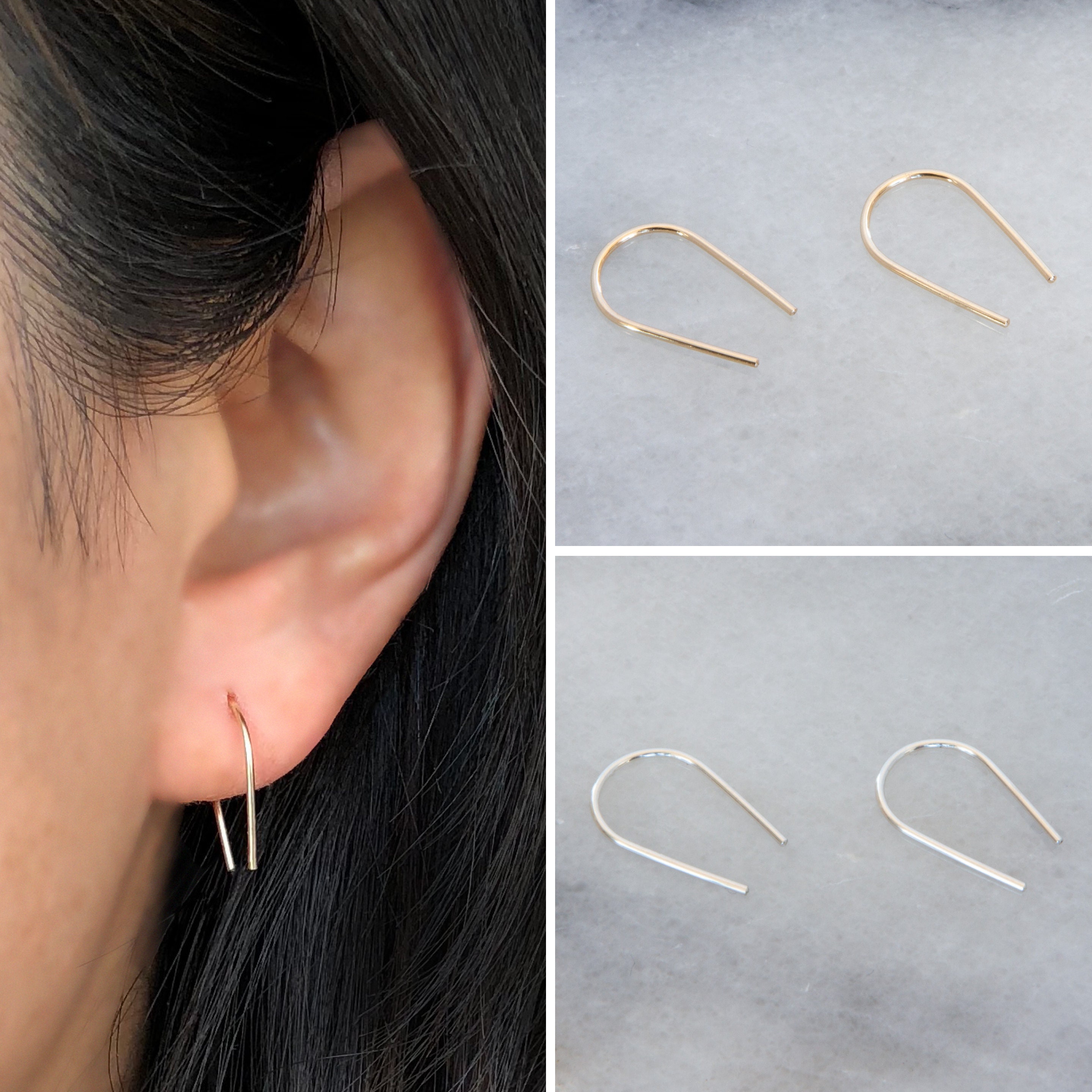 0.6-inch 14k Gold-filled OR Sterling Silver Small Threader Earrings /…