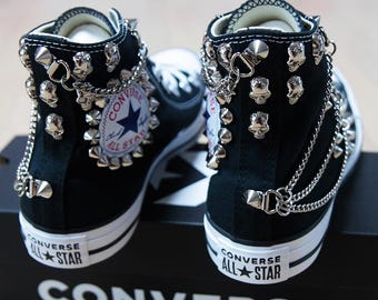 Genuine CONVERSE Black With Skull & Chains Circle Studs All-star