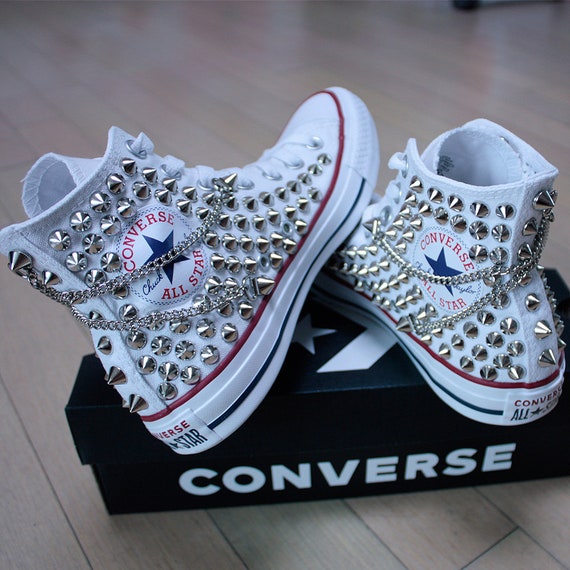 Genuino Blanco con tachuelas y cadenas All-star Chuck -