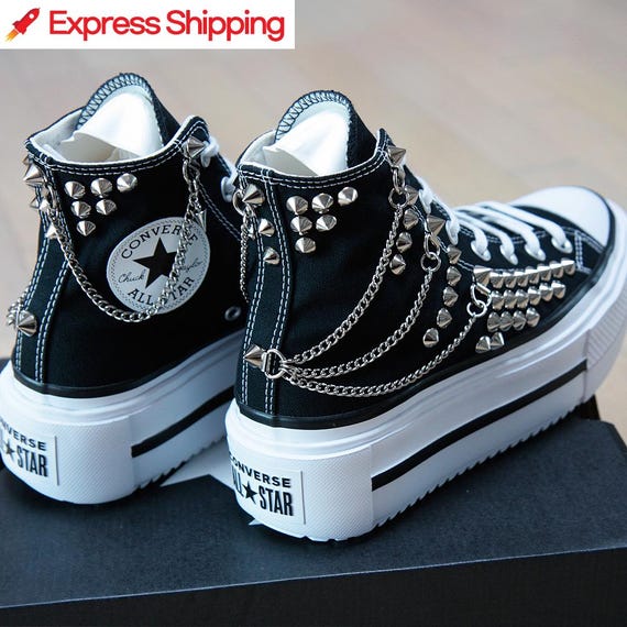 CONVERSE 韓国限定 DOUBLE STACK Studded CONVERSE LIFT Double Stack Black With Studs & Chains