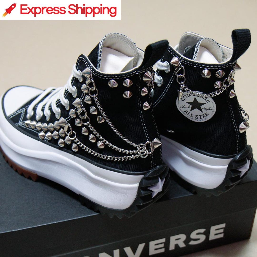 Studded CONVERSE Run Star Hike Black With Studs & Chains Studded CONVERSE Run Star Hike Black With Studs & Chains