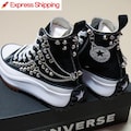 Studded CONVERSE Run Star Hike Black with Studs & Chains Sneakers Shoes Goth Metallica Spike Punk Rock product logo