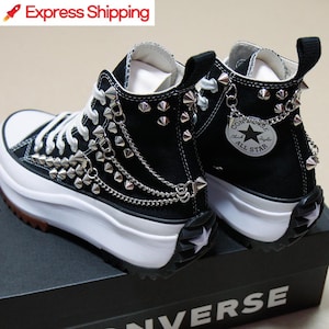 Studded CONVERSE Run Star Hike Black with Studs & Chains Sneakers Shoes Goth Metallica Spike Punk Rock
