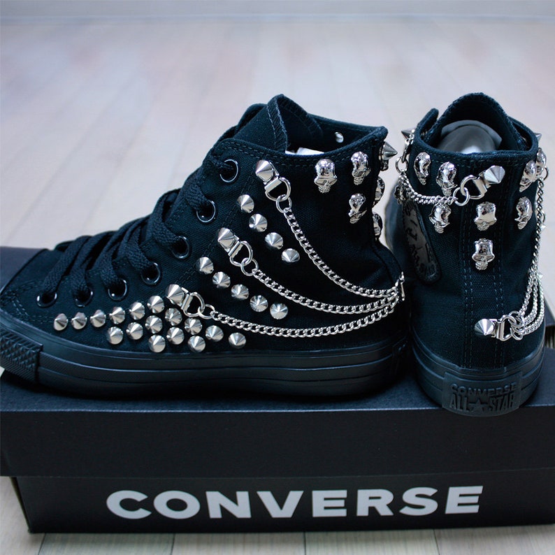 Genuine CONVERSE Monochrome-black With Skull & Chains All-star - Etsy