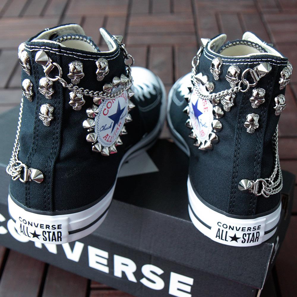 Genuine CONVERSE Black With Skull & Chains Circle Studs All