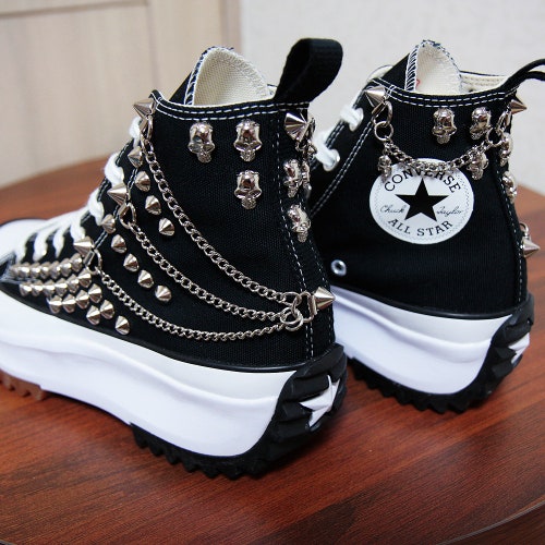 archive スタッズ converse swag sneaker y2k Genuine CONVERSE Run Star Hike Black With Skulls & Chains Sneakers