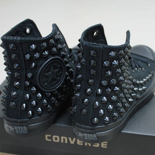 Genuine CONVERSE Monocrome-black With Black Studs All-star - Etsy Genuine CONVERSE Monocrome-black With Black Studs All-star - Etsy