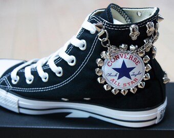 Genuine CONVERSE Black With Skull & Chains Circle Studs All