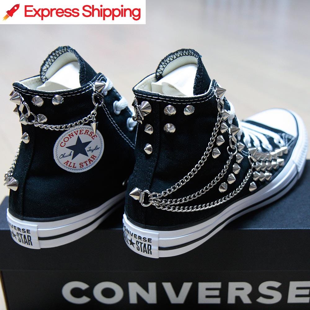 Studded CONVERSE Chucks Sneakers High Tops Black With Studs  display picture 1