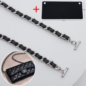 k-craft BLS01 / Kit di conversione WOC per porta carte di credito lungo / Portafoglio con inserto a catena e catena argentata con cinturino in vera pelle