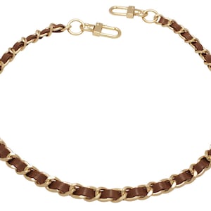 k-craft BSG01 Purse chain leather strap Gold with Brown handle shoulder crossbody handbag replacement