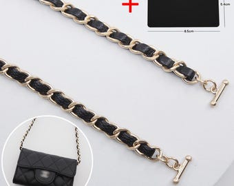 k-craft BLG01 / Small Wallet Card Holder WOC Conversion Kit / Wallet on Chain Insert & Satin Gold Chain With Real Leather Strap Set