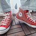 Genuine CONVERSE Red with studs & chains All-star Chuck Taylor Sneakers Shoes Goth Metallica Spike Punk Rock product logo