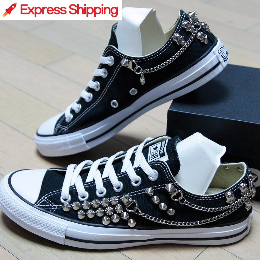 Genuine CONVERSE All-star Black Low-top Studed Skulls
