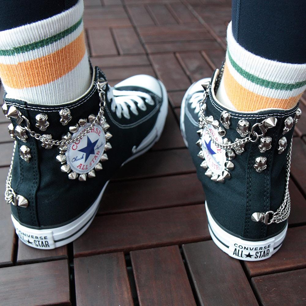 Genuine CONVERSE Black With Skull & Chains Circle Studs All