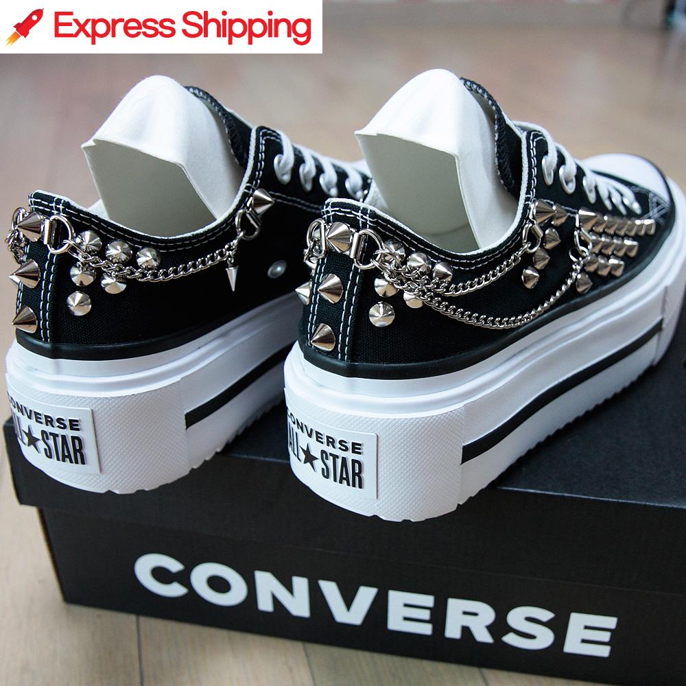 Studded CONVERSE LIFT Double Stack Black With Studs & Chains
