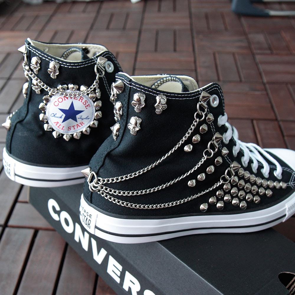 Genuine CONVERSE Black With Skull & Chains Circle Studs All