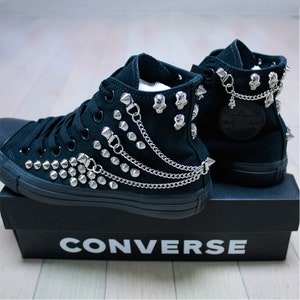 Genuine CONVERSE Monochrome-black With Skull & Chains All-star - Etsy