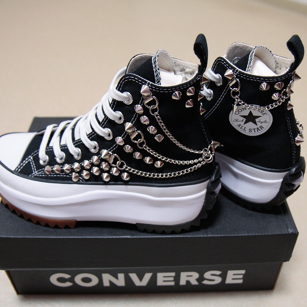 Studded CONVERSE Run Star Hike Black With Studs & Chains Studded CONVERSE Run Star Hike Black With Studs & Chains