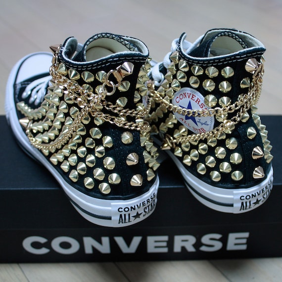 Genuine CONVERSE Black With Gold Studs & Gold Chains All-star - Etsy