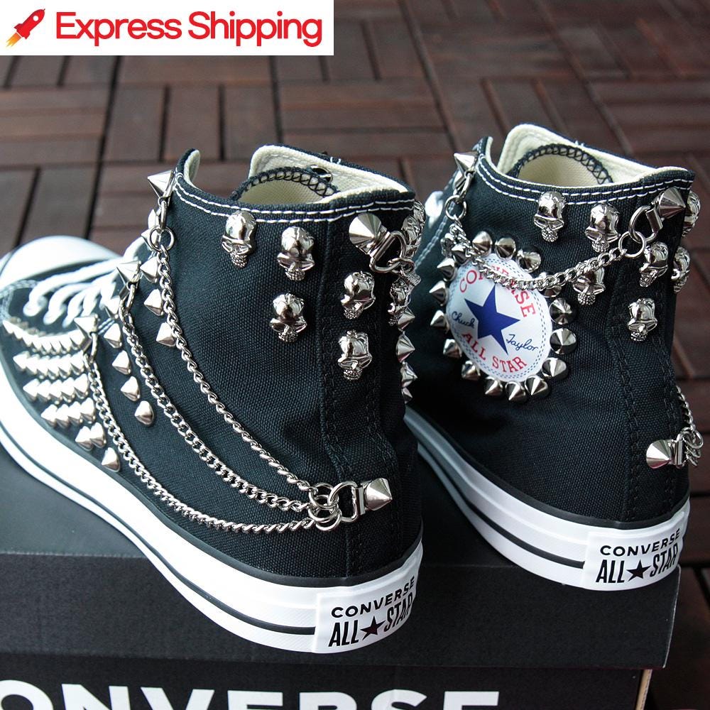 Genuine CONVERSE Black With Skull & Chains Circle Studs All
