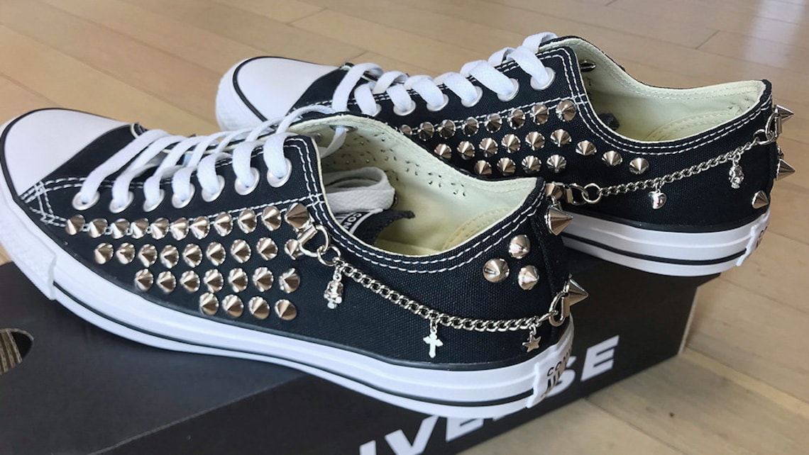 Genuine CONVERSE All-star low-top studed chain&skull Sneakers | Etsy