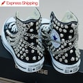 Studded CONVERSE Black With Studs & Chains Chucks Sneakers Shoes Goth Metallica Spike Punk Rock product logo