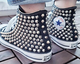 Studded CONVERSE Chucks Sneakers High Tops Black With Silver Studded CONVERSE Chucks Sneakers High Tops Black With Silver