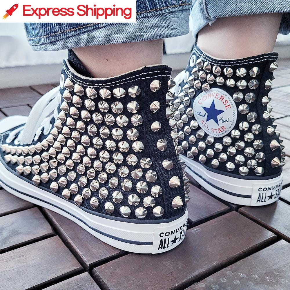Studded CONVERSE Chucks Sneakers High Tops Black With Silver Studded CONVERSE Chucks Sneakers High Tops Black With Silver