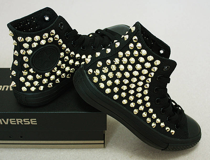 Genuine CONVERSE Monocrome-black With Gold Studs All-star