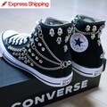 Studded CONVERSE Chucks Sneakers High Tops Black with Chains & Skulls Shoes Goth Metallica Spike Punk Rock product logo