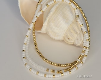 Braccialetti delicati per le donne, braccialetto di perline, braccialetto bianco d'oro, braccialetto di perline di semi, braccialetto di perline sottili, gioielli fatti a mano, piccoli braccialetti