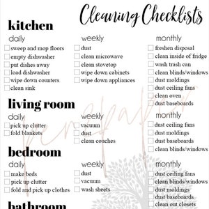 CLEANING CHECKLIST Instant Download // Cleaning Checklist // Cleaning Schedule // Home Management // Cleaning List // Weekly Cleaning List