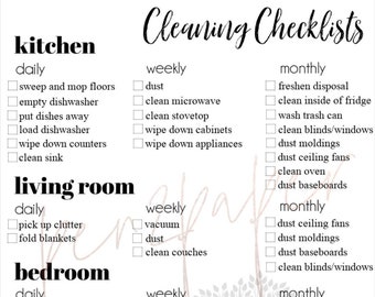 CLEANING CHECKLIST Instant Download // Cleaning Checklist // Cleaning Schedule // Home Management // Cleaning List // Weekly Cleaning List