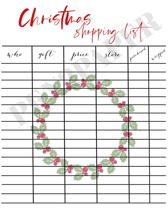 CHRISTMAS SHOPPING LIST Instant Download // Christmas | Etsy