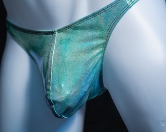 Mens Thong Underwear Metallic Mystique Green