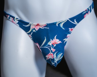 Mens Thong Underwear Hawaiian Blue and Pink