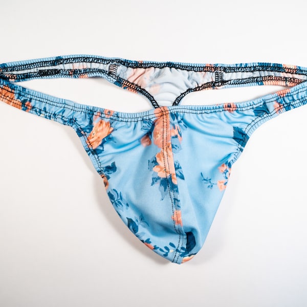 Mens Thong Underwear Classy Blue Floral