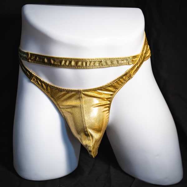 Mens Double Strap Thong in Metallic Gold