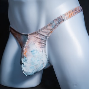 Mens Spandex Thong Rust and Blue Mist
