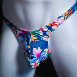 Mens Exotic Blue Floral Thong Underwear